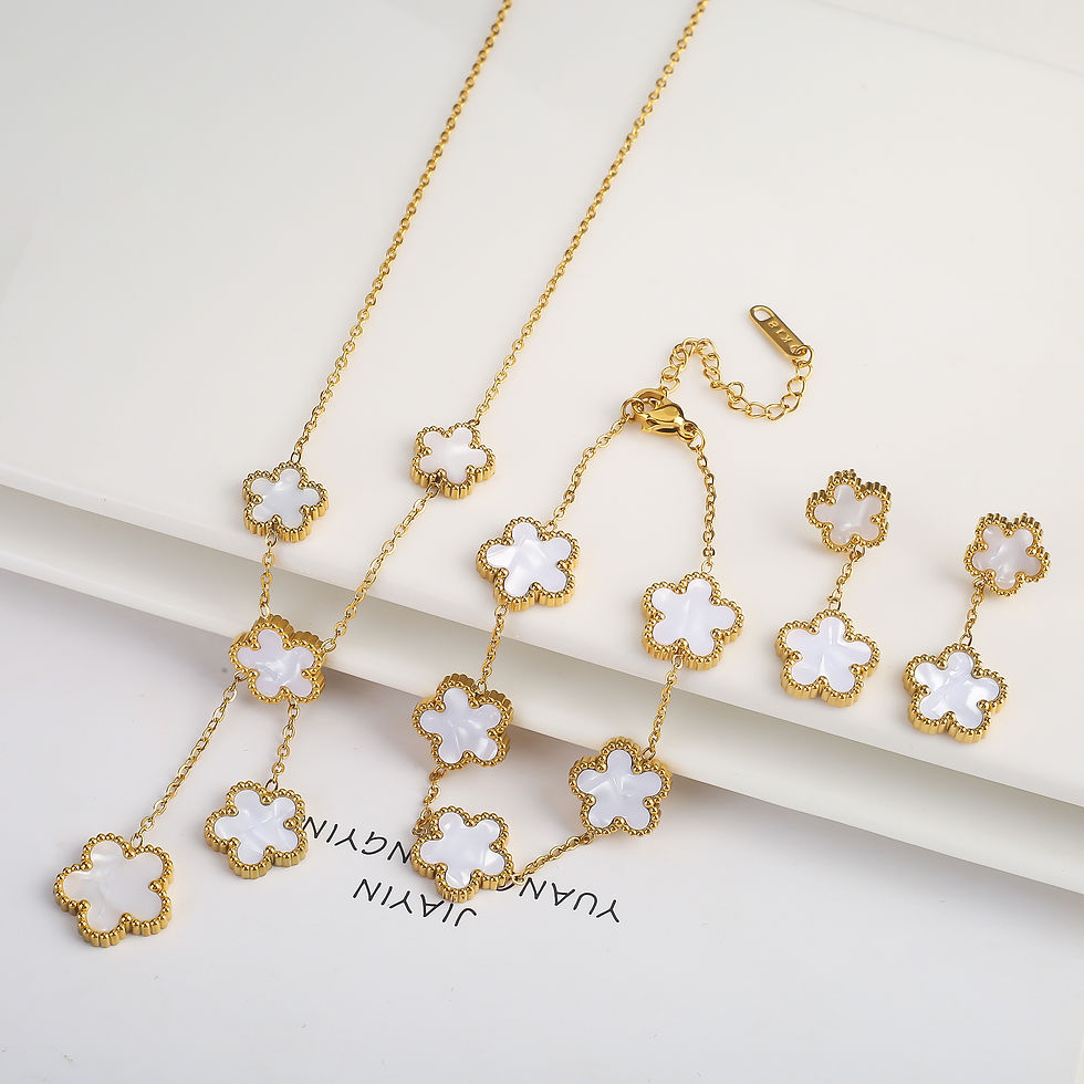 Miniaturebillede: 3Pcs 18k Gold-Plated Five-Leaf Flower Necklace Earrings Bracelet Jewelry Set Fo