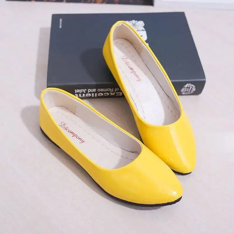 Miniature : Women Candy Color Ballet Flats White Wedding Shoes Woman Flats Patent Leather S