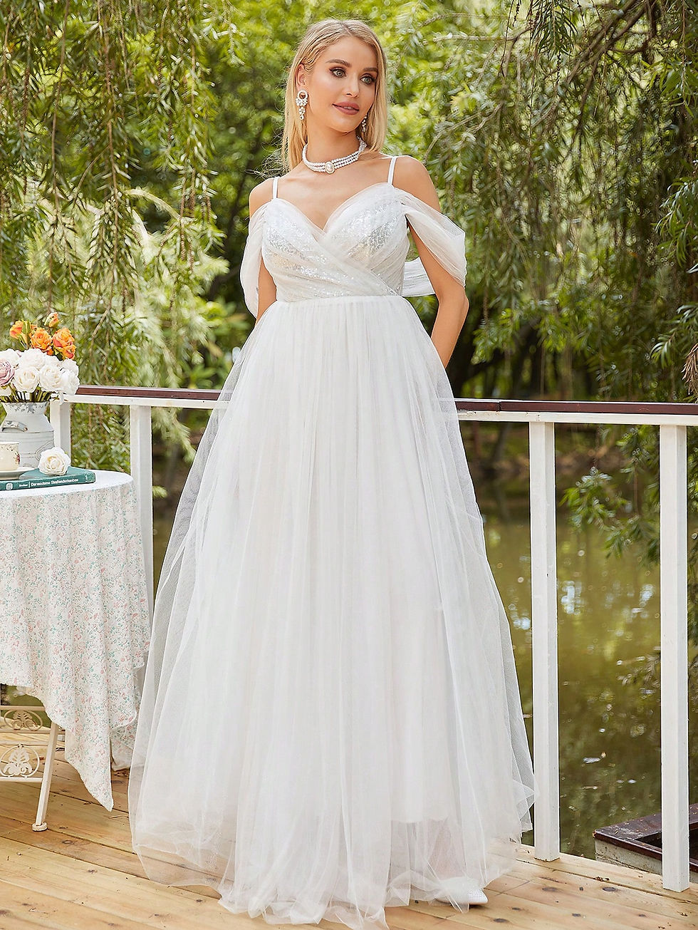Thumbnail: Cold Shoulder Mesh Overlay Wedding Dress