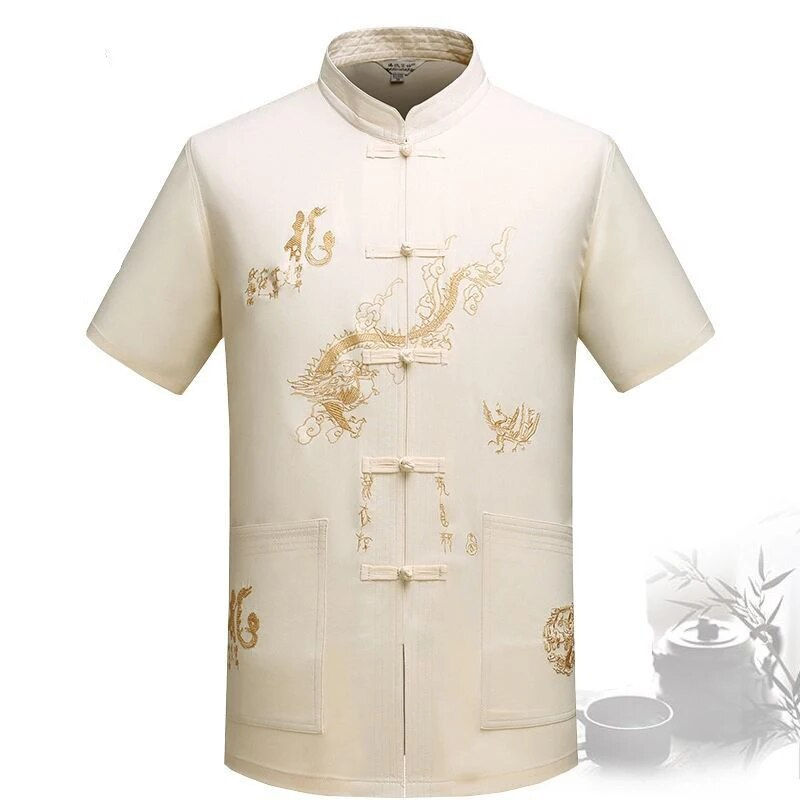 サムネイル： Chinese Traditional Tang Clothing Kung Fu Suit Fashion Casual Embroidery T-shir