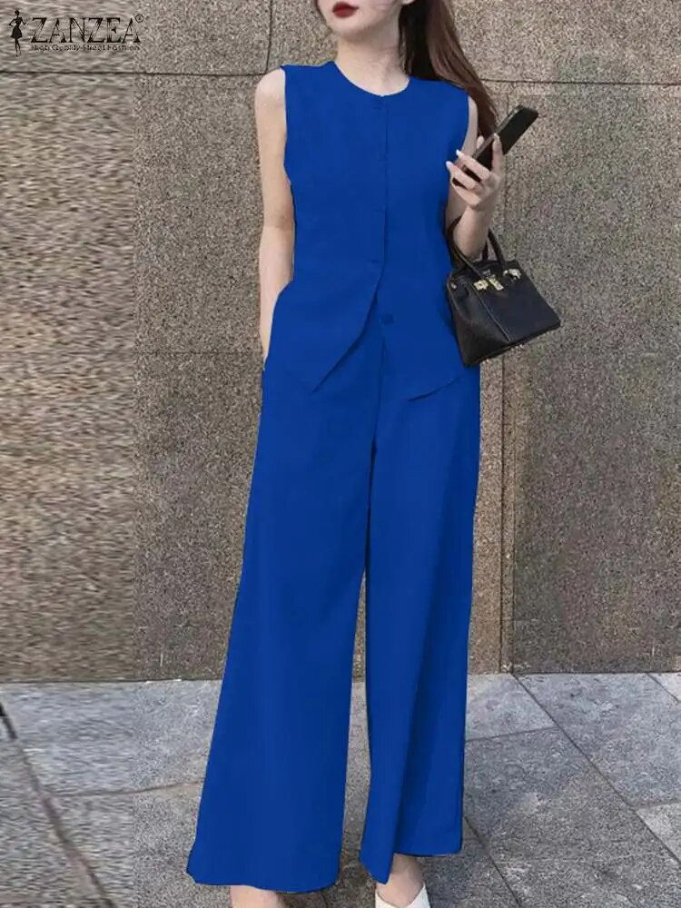 Thumbnail: ZANZEA Summer Elegant Sleeveless Vest Tops Trousers Suits Fashion OL Work Pants