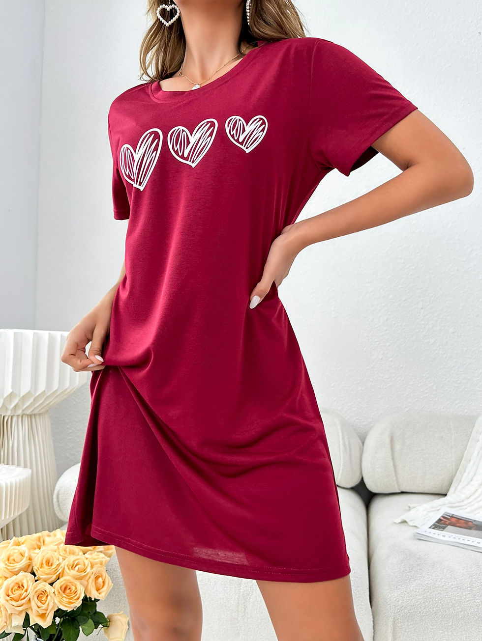 Thumbnail: Heart & Polka Dot Print Cami Top And Short Pajama Set