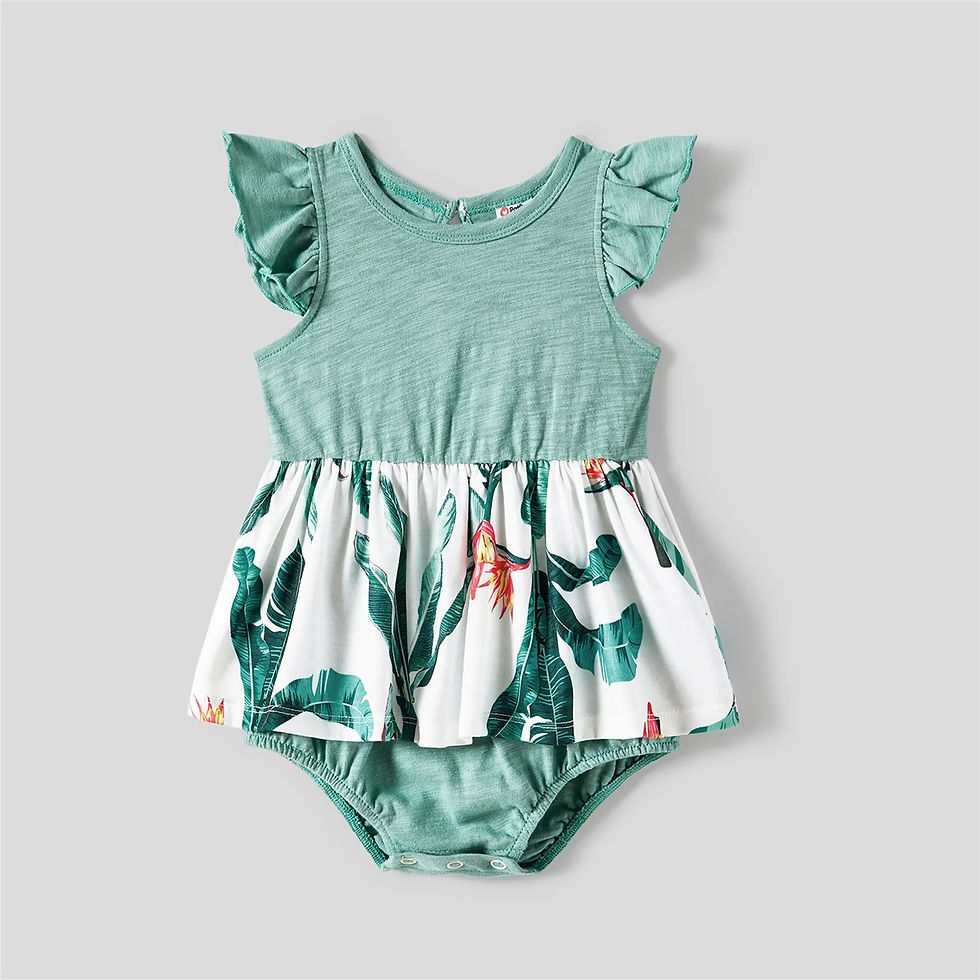 ภาพขนาดย่อ: PatPat Family Matching Outfits Plant Print Panel Ruffle Hem Tank Dresses and Sh