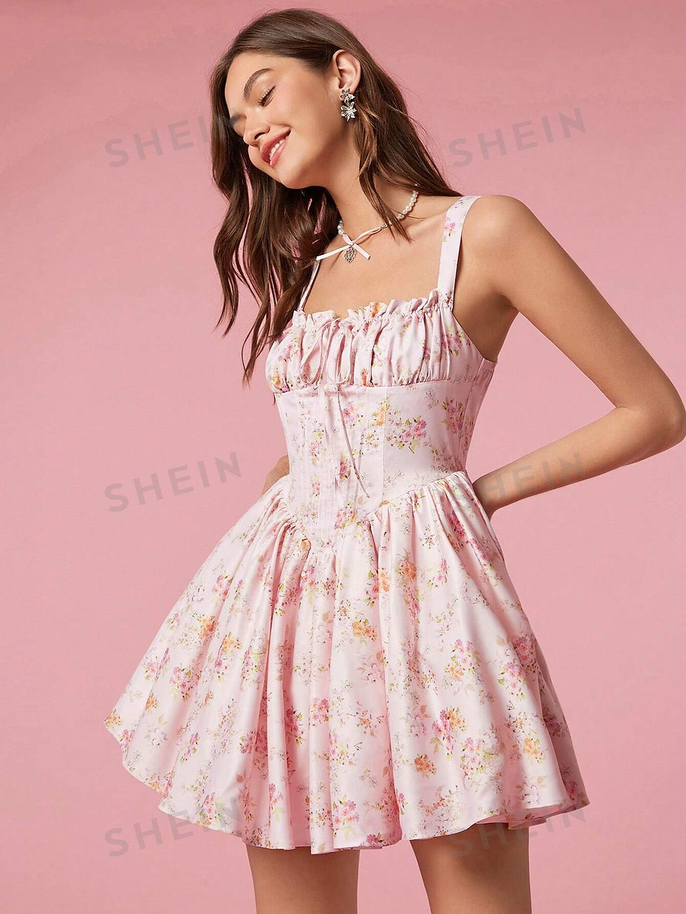 Miniaturbild: Enchnt Princess Milkmaid White French Simple Daily Sleeveless Square Neck Print