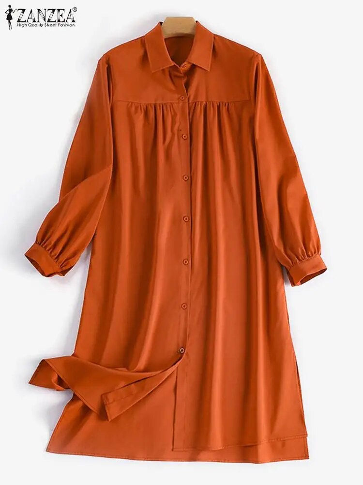 Miniature : ZANZEA Muslim Long Shirt Autumn Women Blouse Long Sleeve Turkey Tops Casual Sol