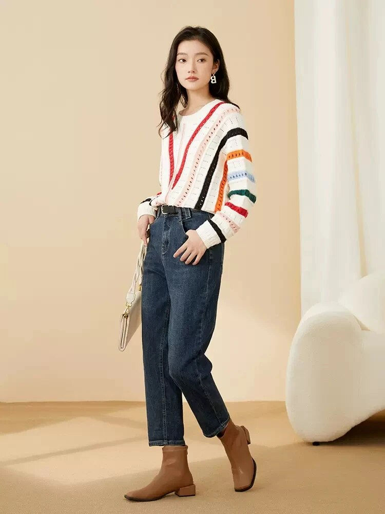 Thumbnail: Hollow Out Crothet Knitwear Batwing Sleeve Sweater Luxury Designer Clothes Asym