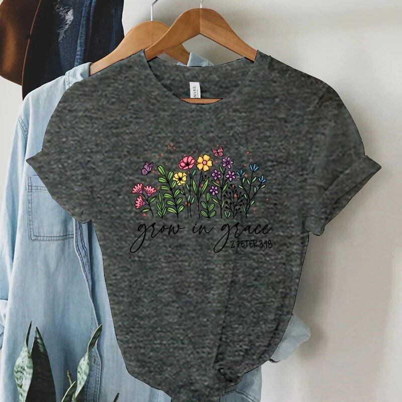 Thumbnail: Grow in Grace 2 Peter 3:18 Graphics T Shirt Women Christian Religious Faith T-s
