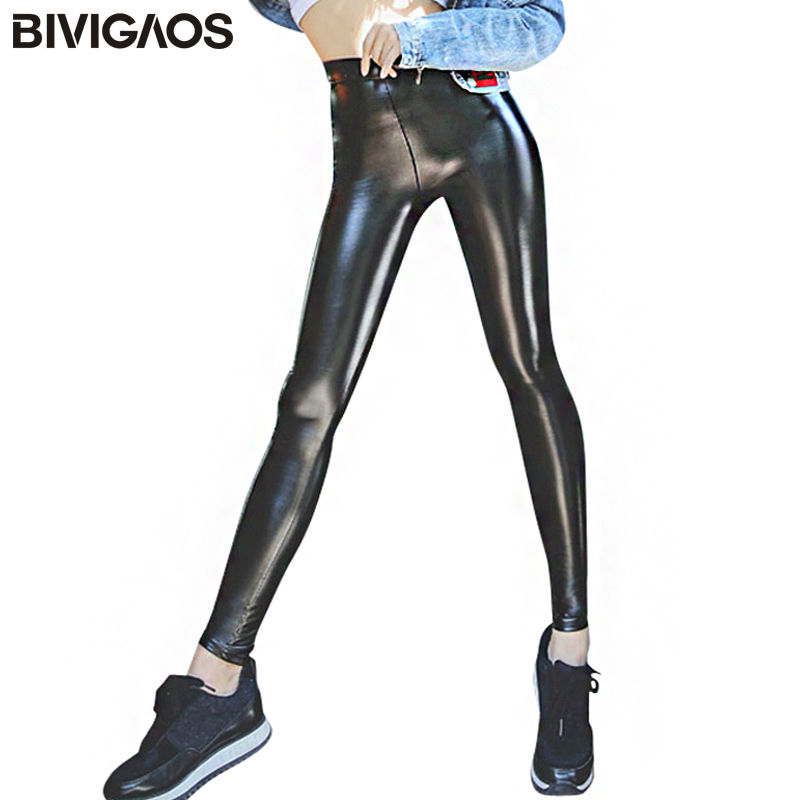 Thumbnail: BIVIGAOS Women Autumn Black PU Leather Legging Pants Velvet Thick Warm Leggings