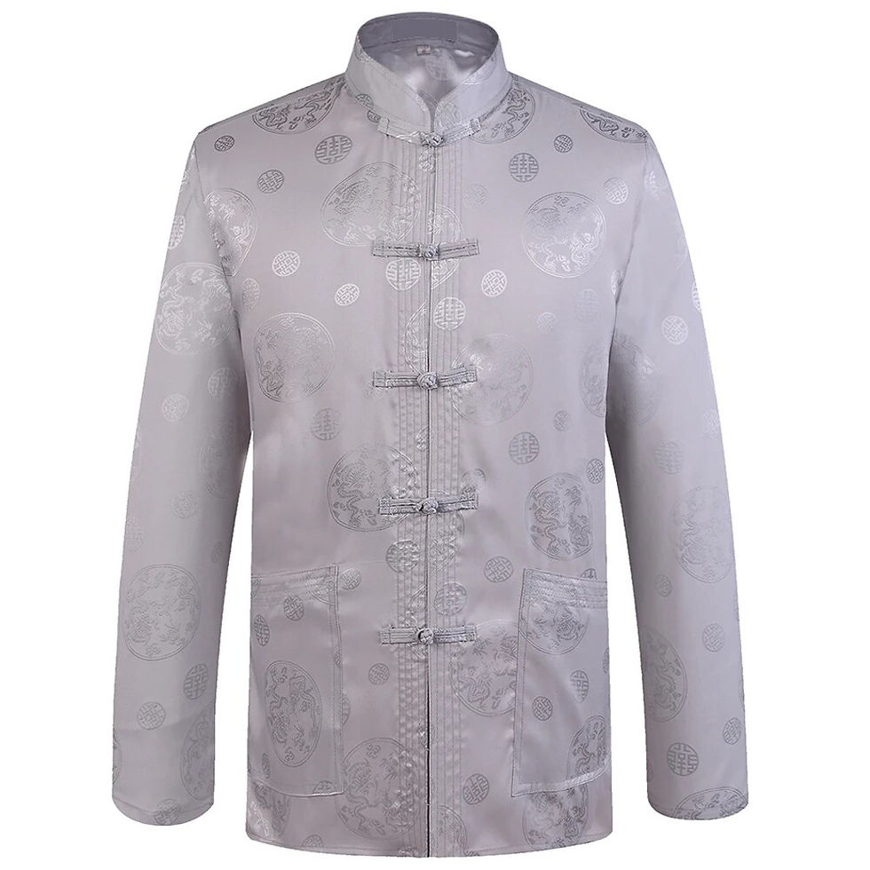Thumbnail: Brand Designer Chinese Traditional Men's Satin Mandarin Collar Dragon Silk Tang
