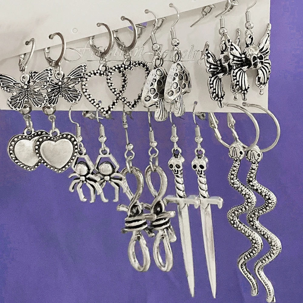 18Pcs/Set Punk Gothic Earring Set for Women Silver Plated Earring Vintage Snake