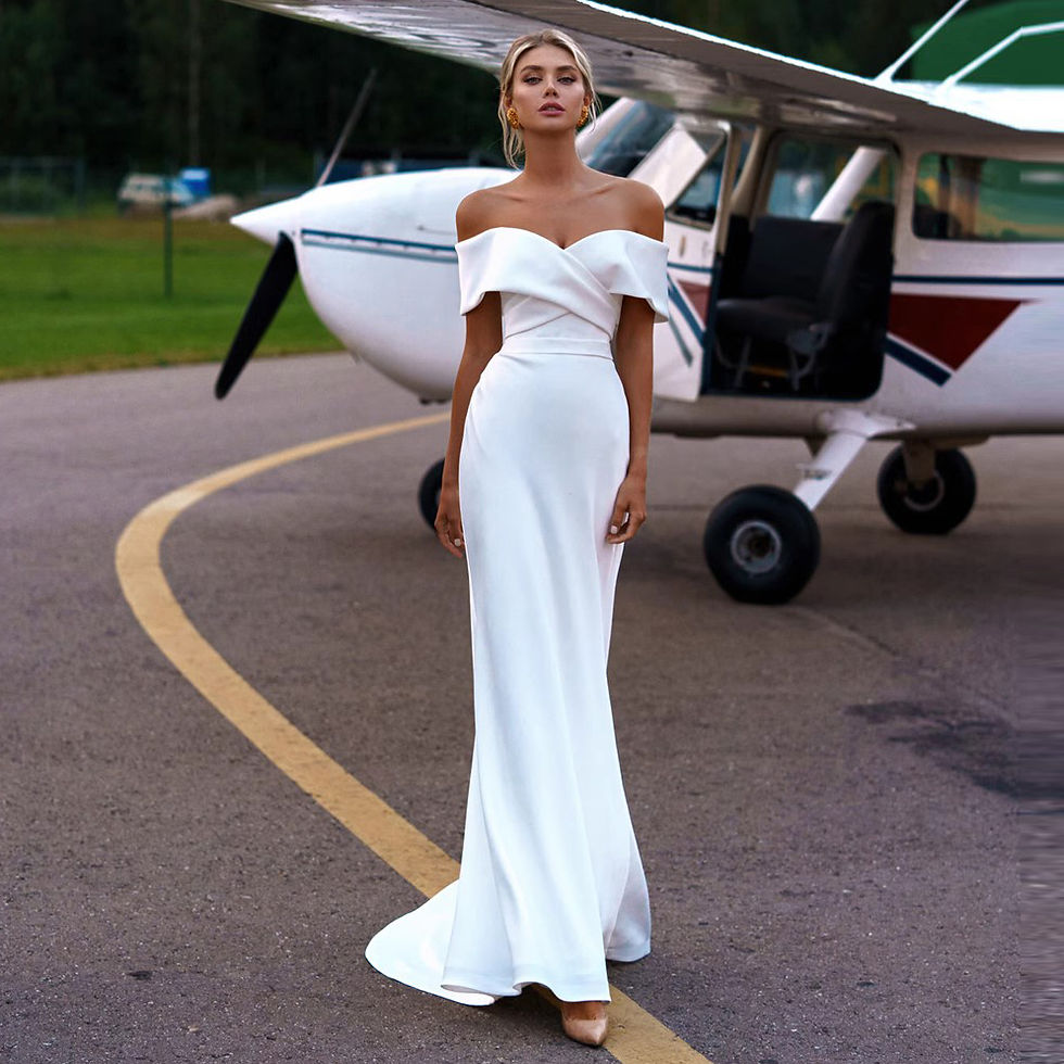 Thumbnail: Wedding Dresses off-shoulder satin mermaid short-Sleeves Vestido De Noiva Elega