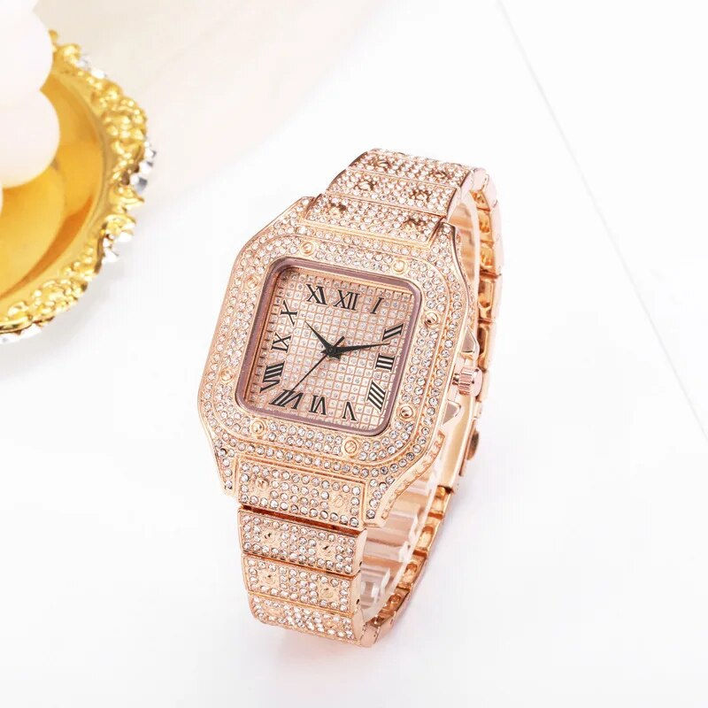 Thumbnail: UTHAI L77 Watch For Men Fashion Luxury Gold Square Diamond Full Sky Star Male's