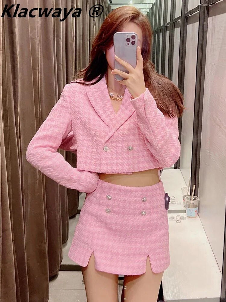 Thumbnail: Klacwaya Tweed Set 2 Piece Chic Blazer Women Suit Shorts Sets Women 2022 Suit W