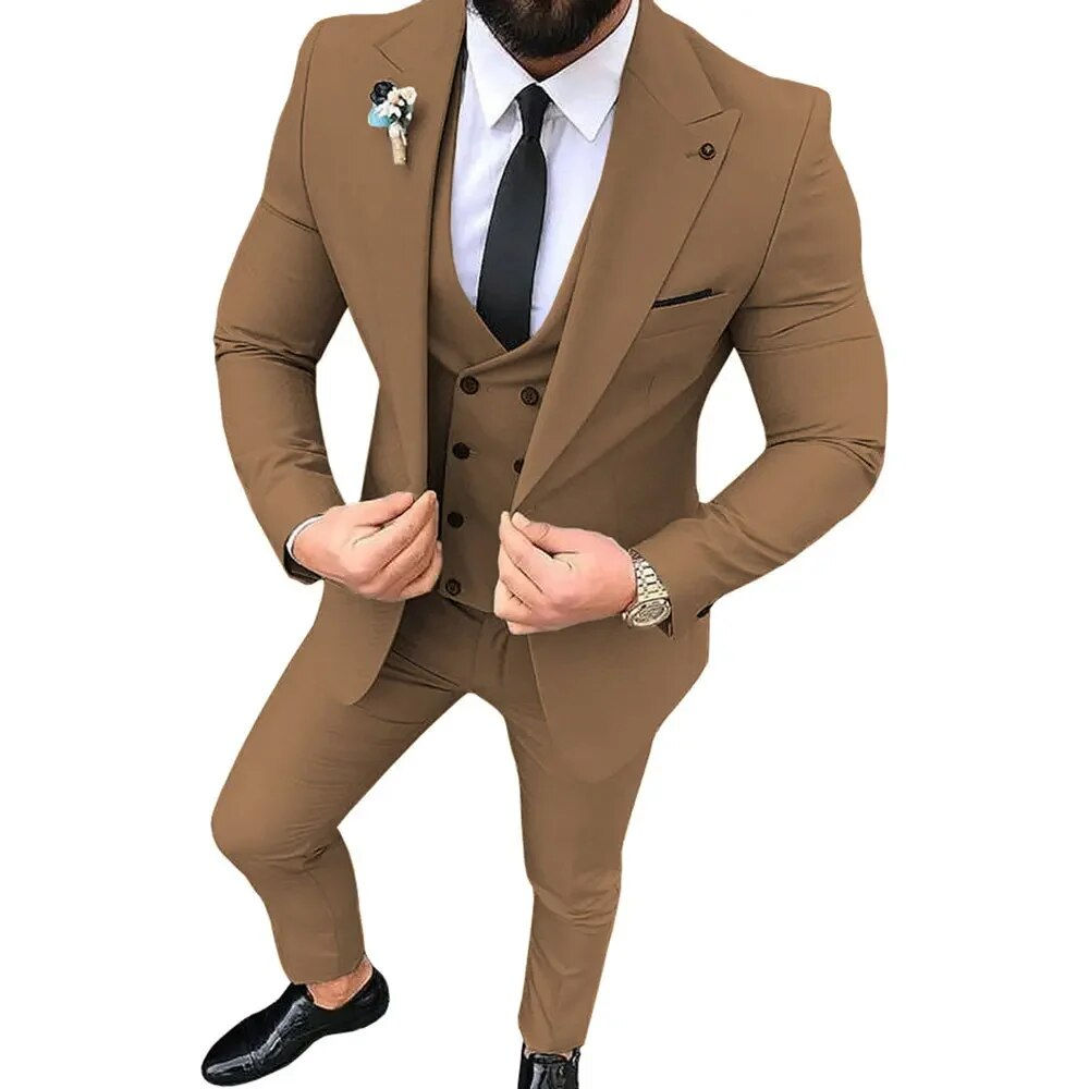 Blazers Men's Fashion Banquet Slim 3 Piece Suit Set / Male Business Solid Color