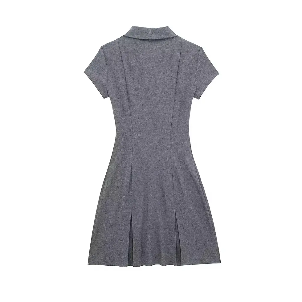 Miniatura: Aoaiiys Dresses for Women White Dress Front Zipper Pleated Mini Dress Short Sle