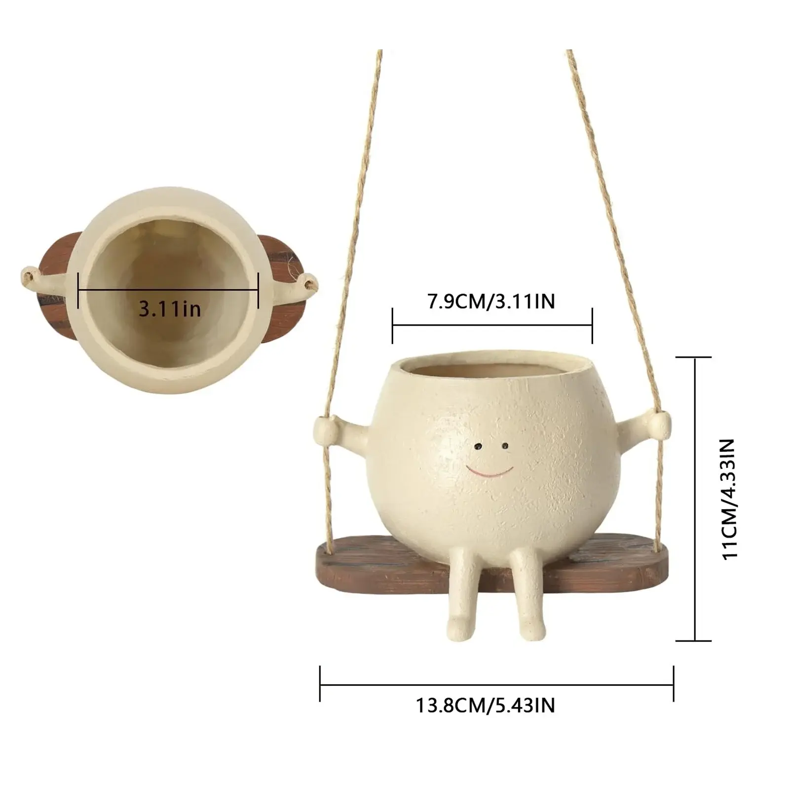 Swing Face Planter Pot Cute Smiling Face Resin Flower Pot Swing Succulent Flowe