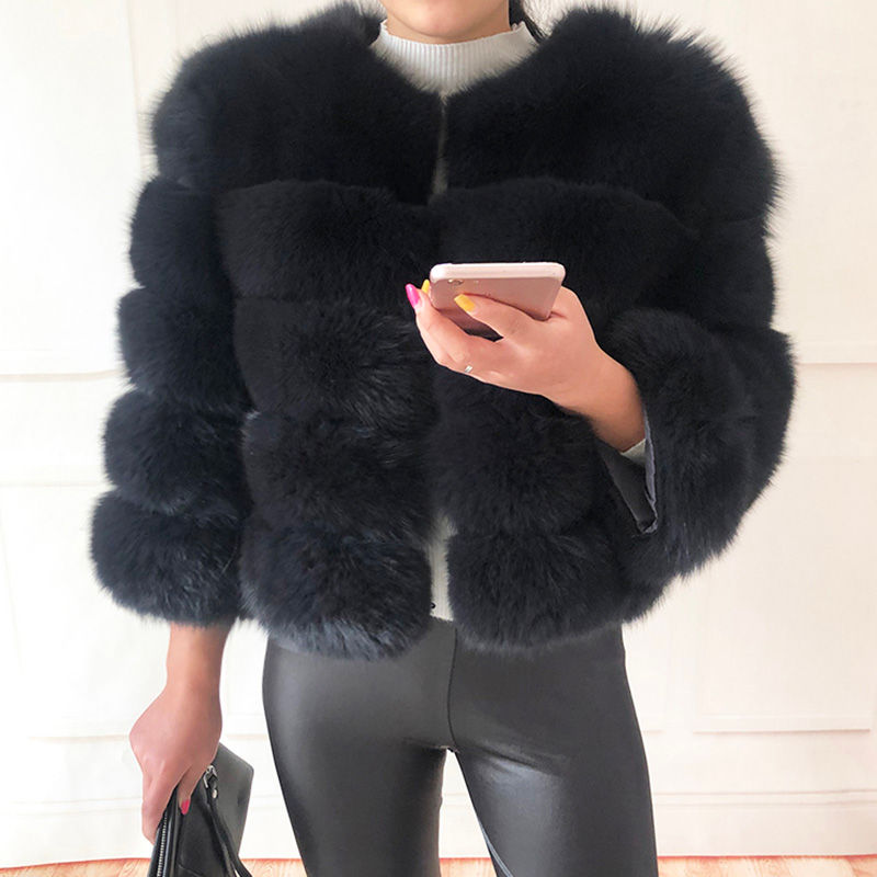Thumbnail: 2024 new style real fur coat 100% natural fur jacket female winter warm leather