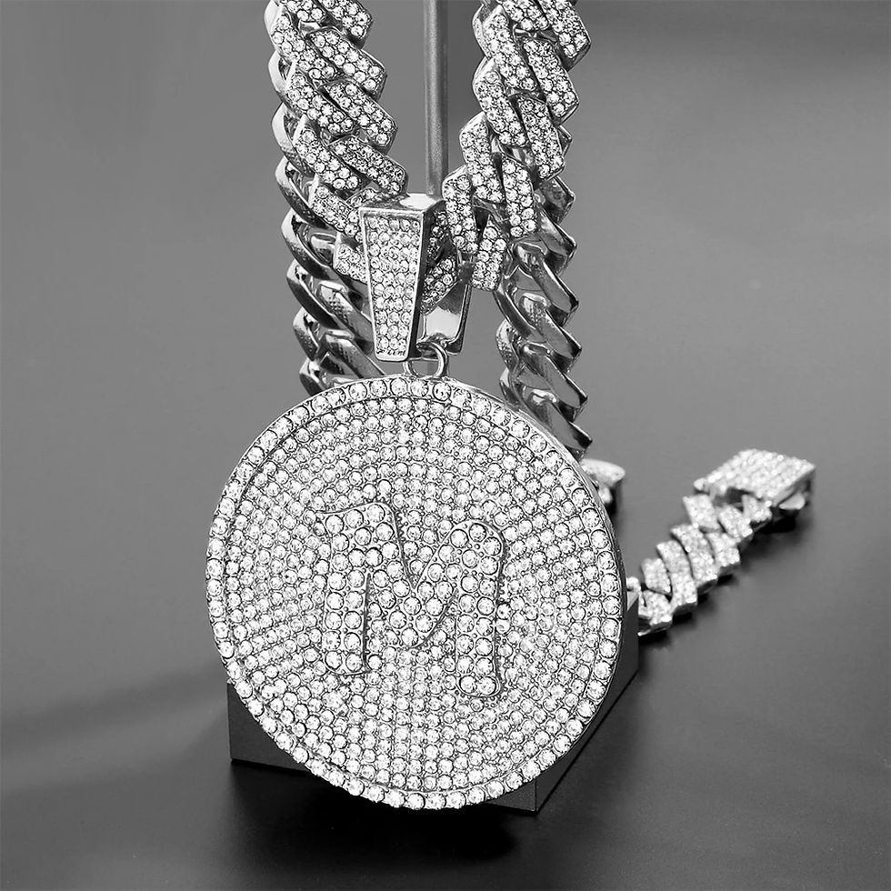 Sīktēls: Iced Out 14MM Prong Cuban Chain Letters Necklace For Women Bling Round Initials