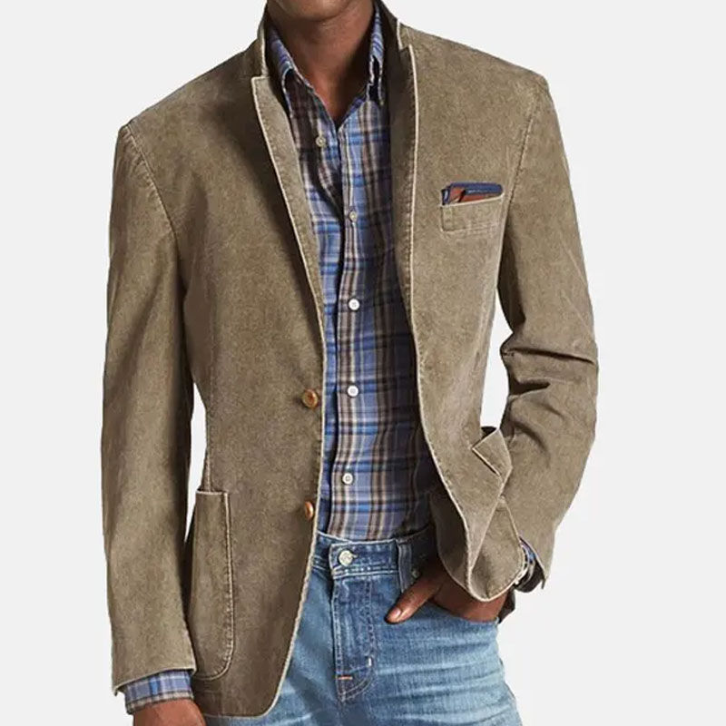 Men's Blazer Khaki 2023 Fashion Embroidery Mesh Patchwork Lapel Long Sleeve Pat