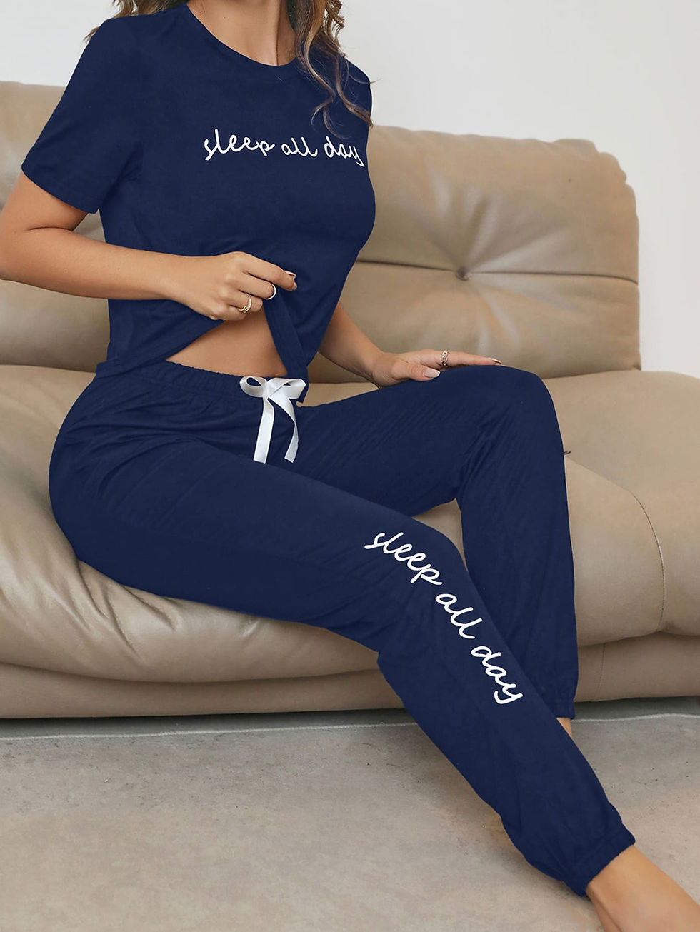 Μικρογραφία: Slogan Graphic Tee & Bow Front Pants Lounge Set