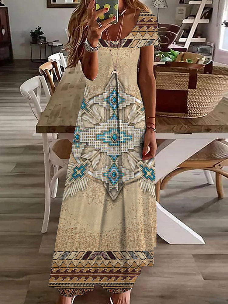 Thumbnail: Vintage Ethnic Print Women's Dress Summer Daily Casual Long Dress Holiday Party