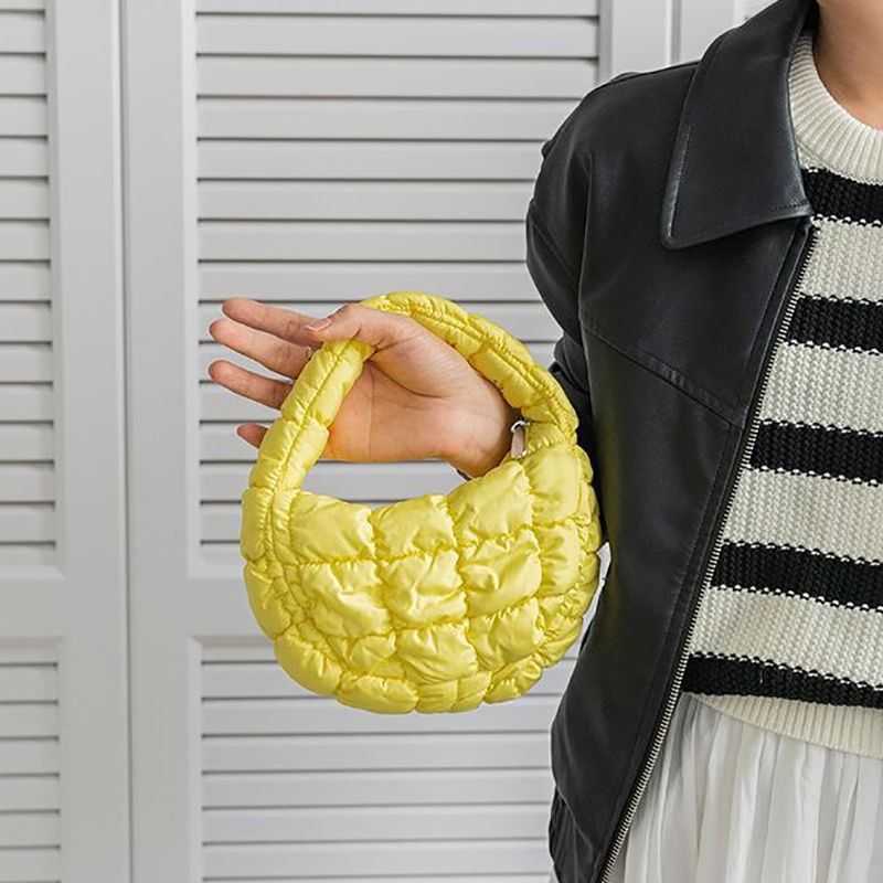 Thumbnail: Fashion Mini Puffer Tote Bag Quilted Circle Phone Purse Elegant Purple Soft Nyl
