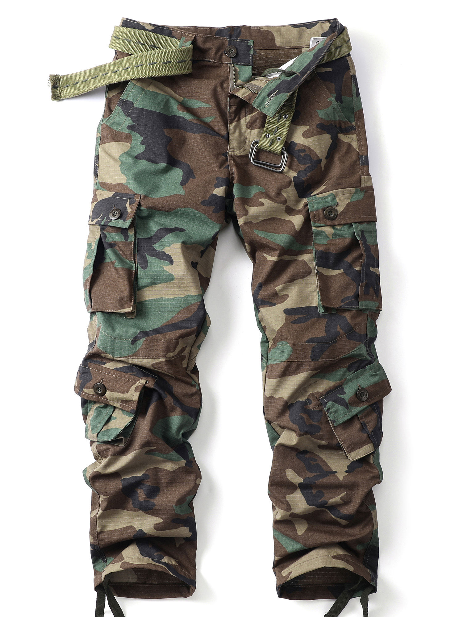 AKARMY Camo Multi Flap Pockets Men's Straight Leg Cargo Pants, Loose Casual Out