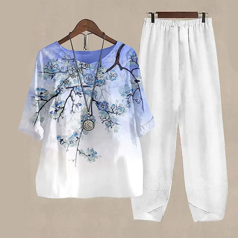 Thumbnail: Ladies Elegant Vintage Suit Butterfly Print White Two Piece Set Casual Female L