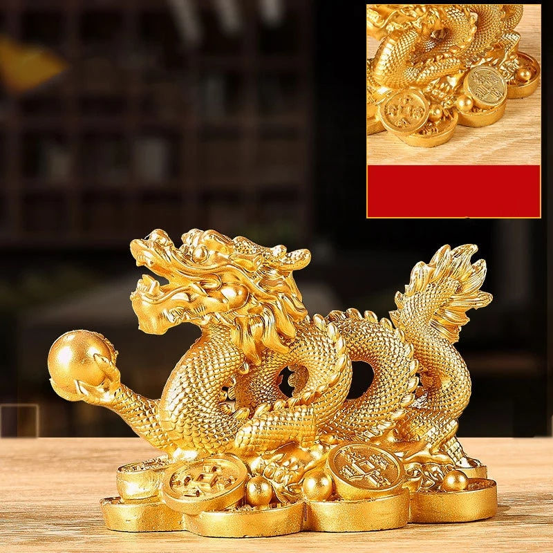 Miniaturbild: Chinese Auspicious Money Dragon Statuette  Resin Sculpture Feng Shui Decoration