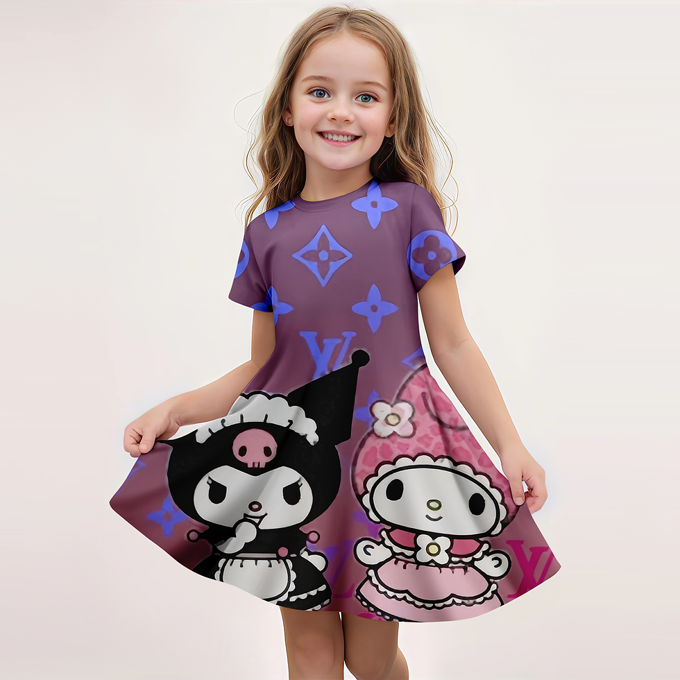 Miniatúra: MINISO New Girls Summer Dress Fashion Cartoon Cute Kuromi & My Melody 3D Print 