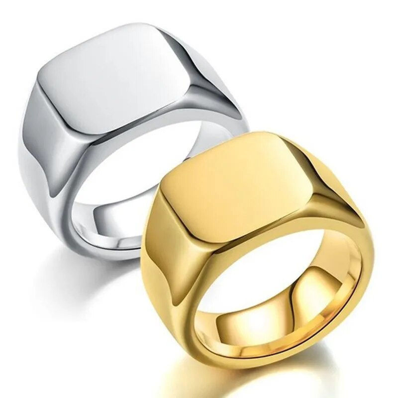 Thumbnail: New 2023 Metal Glossy Rings for Men Geometric Width Signet Square Finger Punk S