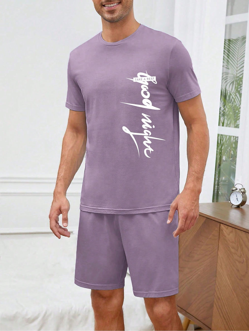 Miniaturbild: Men Letter Graphic PJ Set / Pajama Set