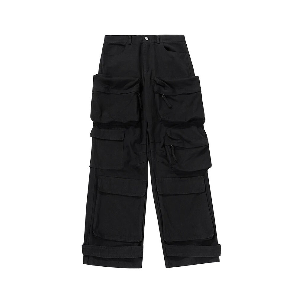 Thumbnail: Y2k Multi-pockets Straight Baggy Cargo Pants for Men Pantalones Hombre Black Ov