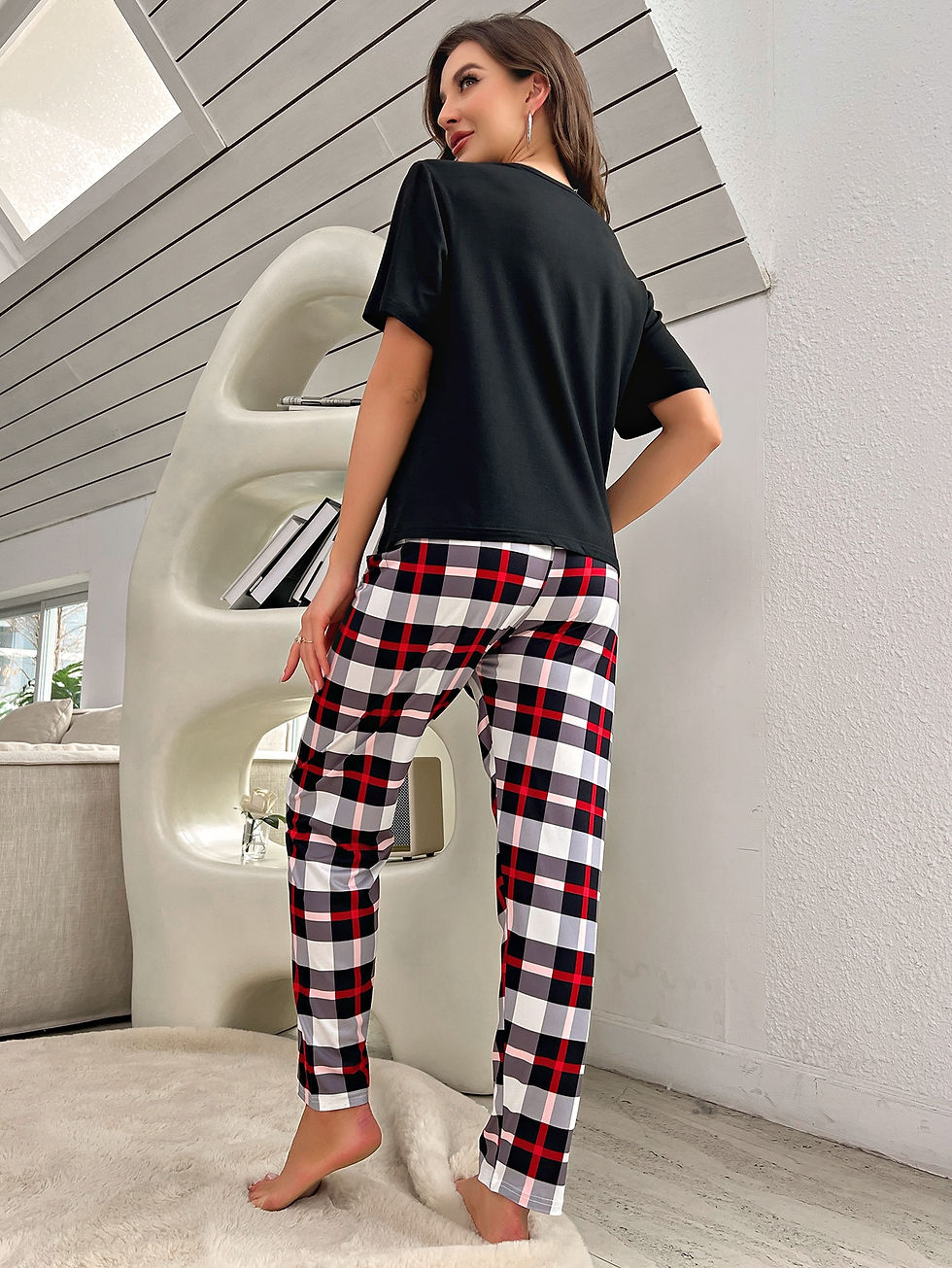 Miniatura: Plaid Print PJ Set / Pajama Set