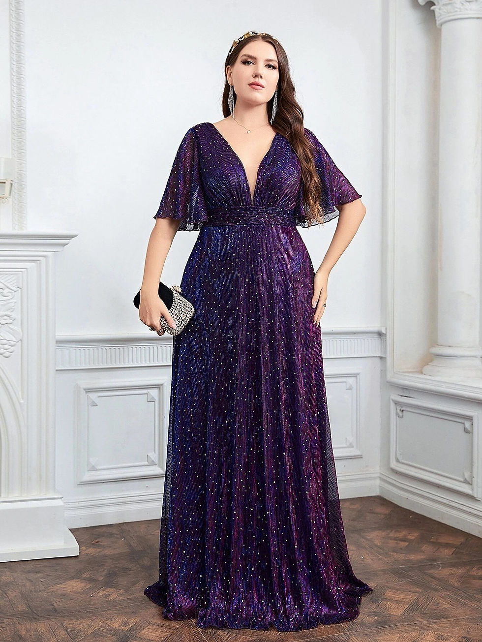 Miniatura: Wedding Bridesmaid Dresses For Plus Size Female Fashion Butterfly Sleeve Glitte