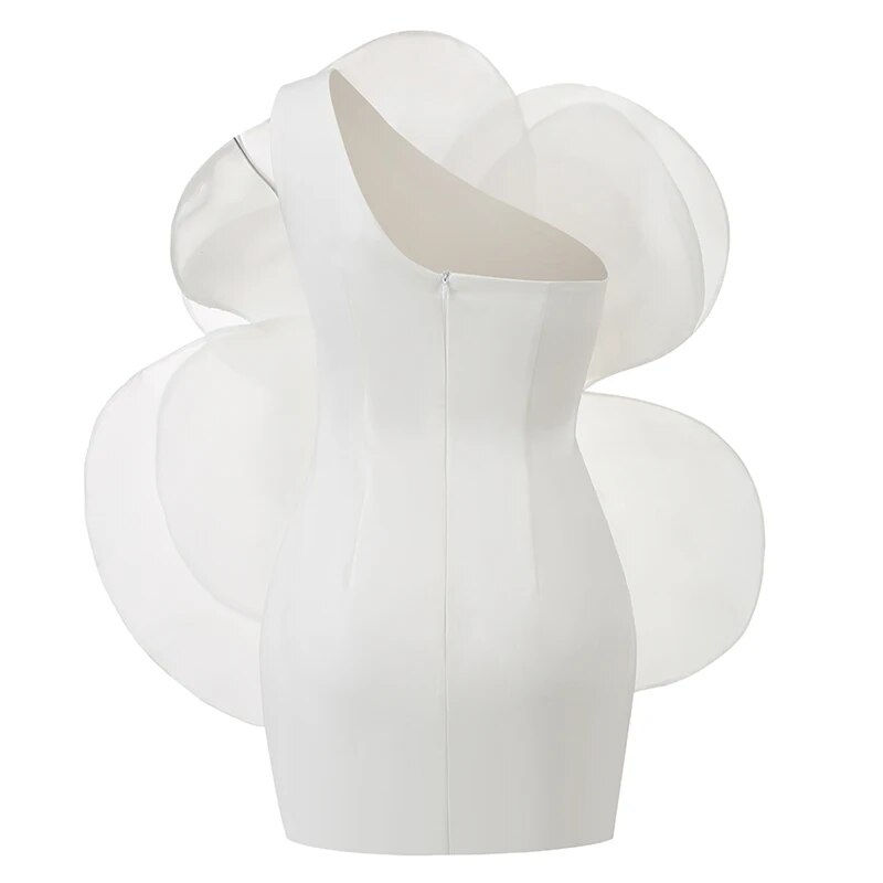 Miniaturebillede: Summer New Style White Oblique Shoulder Decorative Flower Dress Dress, Women's