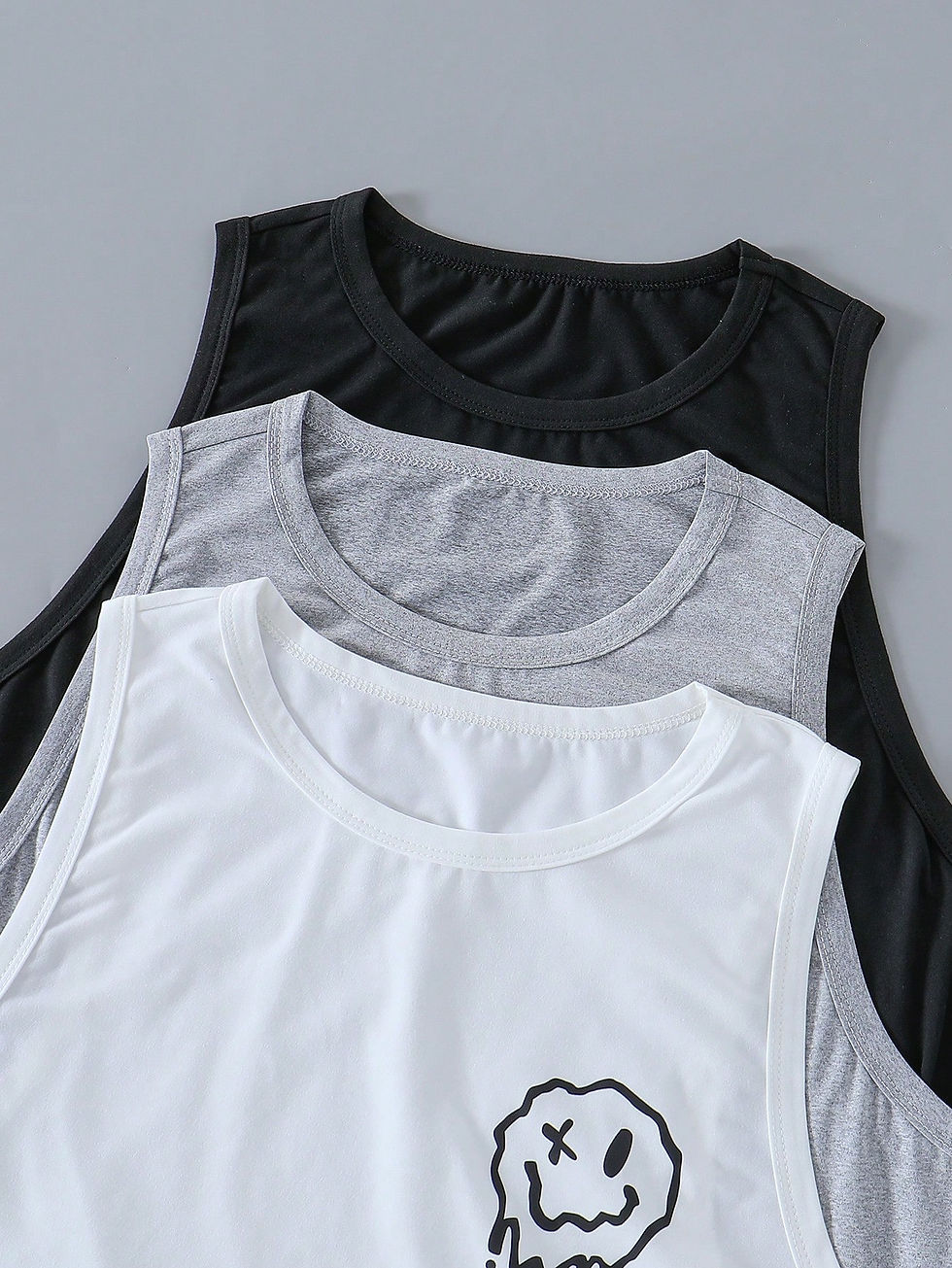 Thumbnail: 3pcs Men's Cartoon Smiling Face Print Sleeveless Homewear Tank Tops With Round