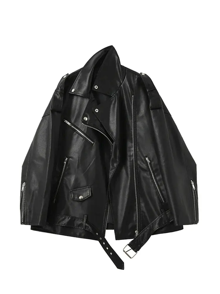 Imej kecil: Fitaylor Spring Autumn Women Faux PU Leather Jacket Casual Female Lapel Zipper