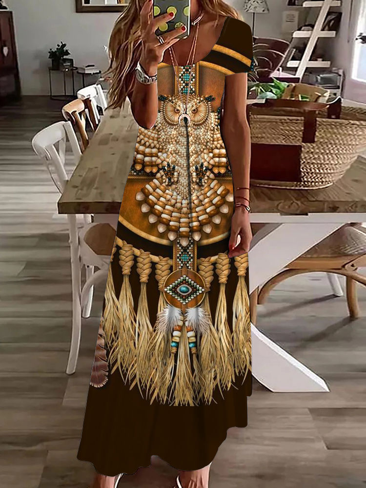 Thumbnail: Vintage Ethnic Print Women's Dress Summer Daily Casual Long Dress Holiday Party