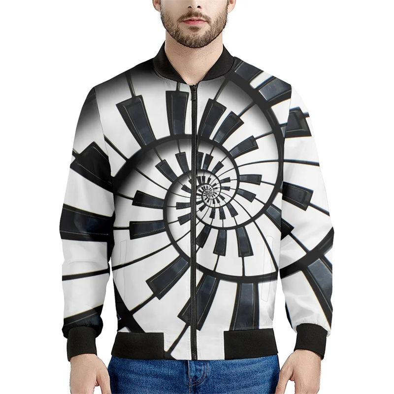Thumbnail: New Fashion Spring Autumn Mens Designs Clothing Stand Collar Piano Pattern Blac