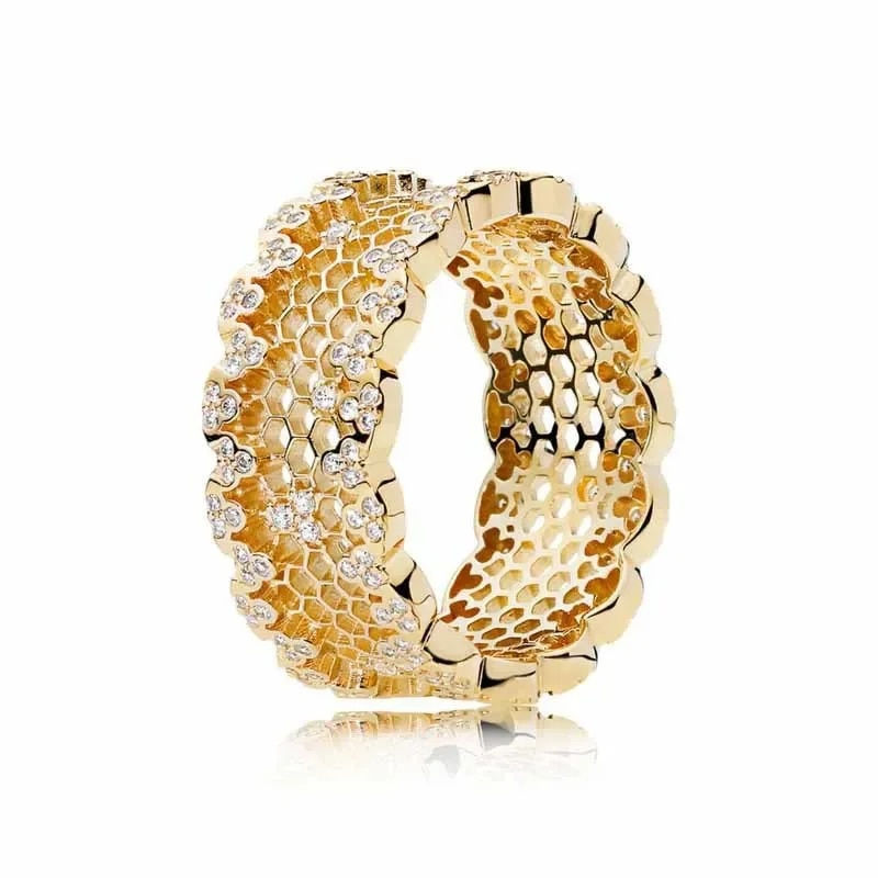 Thumbnail: Hot Selling 925 Sterling Silver Gold Color Series Shiny Zircon Double heart-sha