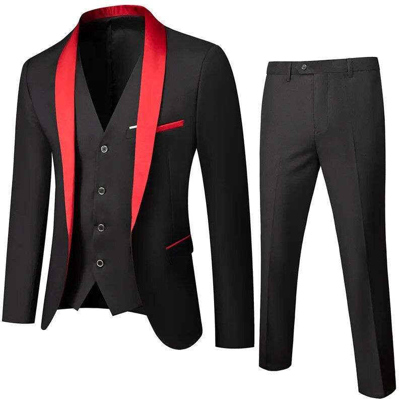 Thumbnail: Men Wedding Suit Prom Dress Jacket+Pants+Vest Men Suit Set Slim Fit Tuxedo Male