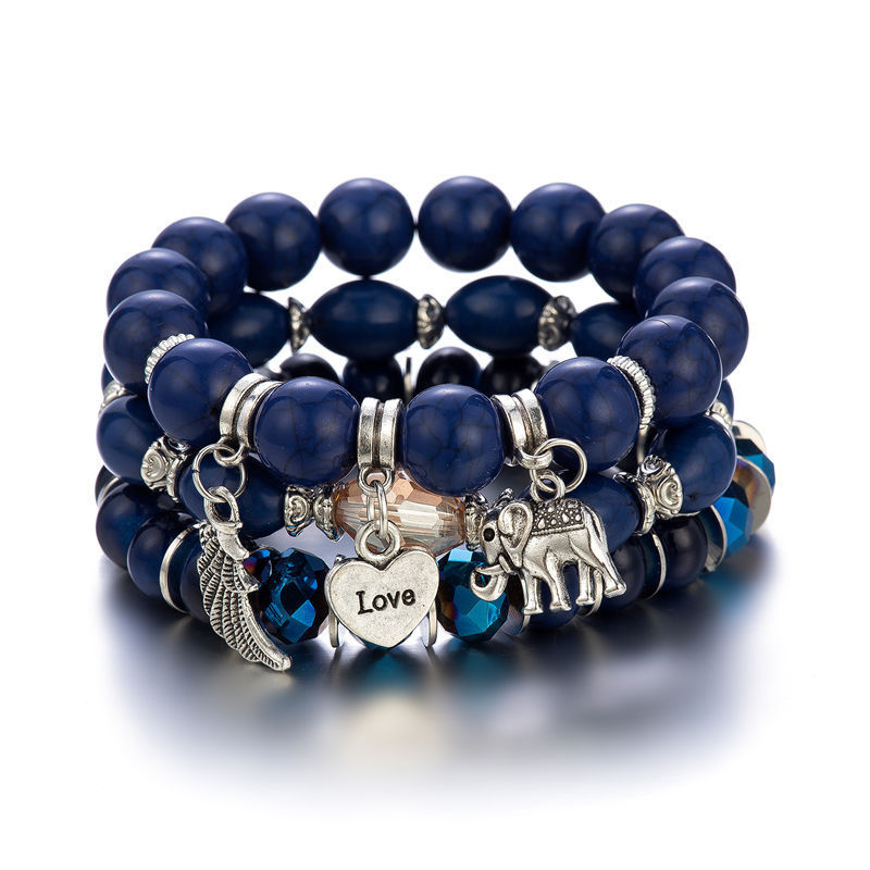 ภาพขนาดย่อ: New 4-piece/set Bohemian Love Pendant Crystal Beaded Bracelet Retro EthnicBrace