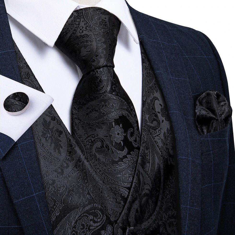 Thumbnail: Men Black Paisley Vest Necktie Bowtie Pocket Square Cufflinks Dress Set жилетка