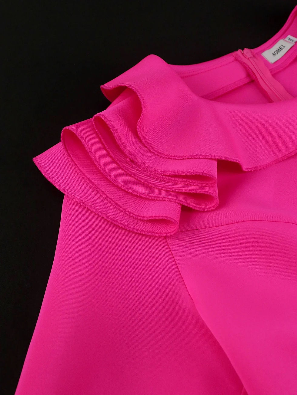 Thumbnail: AOMEI Plus Size Birthday Party Dress For Women Fuchsia Ruffle Irregular Neck Lo