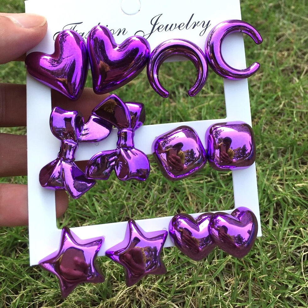 Thumbnail: New 6 pair/set Metallic Color Acrylic Y2K Stud Earrings for Women Rock Heart Mo
