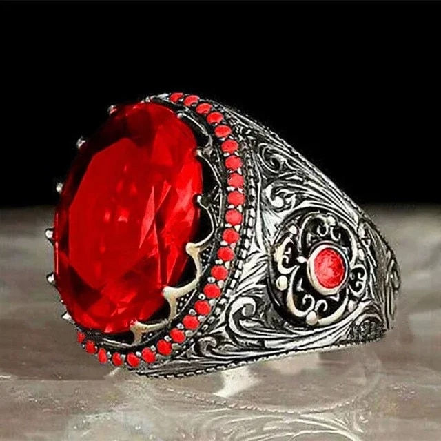 Thumbnail: Inlaid Emerald Men's Luxury Ring Personality Retro Domineering Gem Sapphire Rin