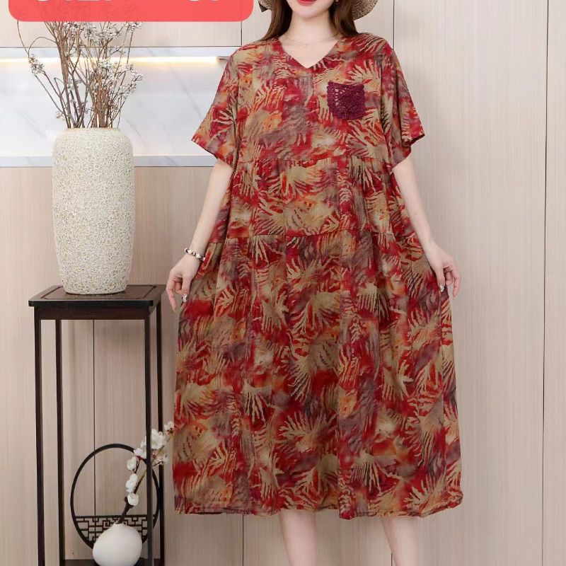 Thumbnail: Women Dress Summer 2024 Print Indian Loose Clothing Cotton Linen New in Dresses