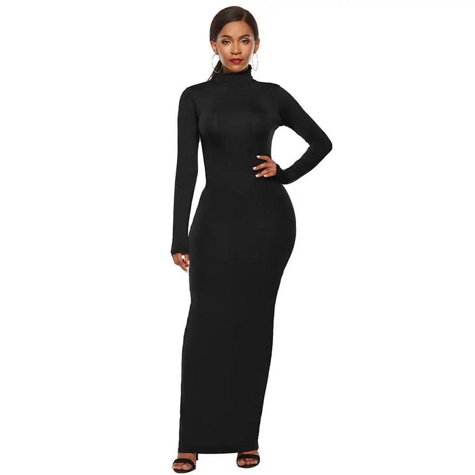 Thumbnail: Women Long Dresses Plus Size Party Solid Color Women Long Sleeve Turtleneck Bod