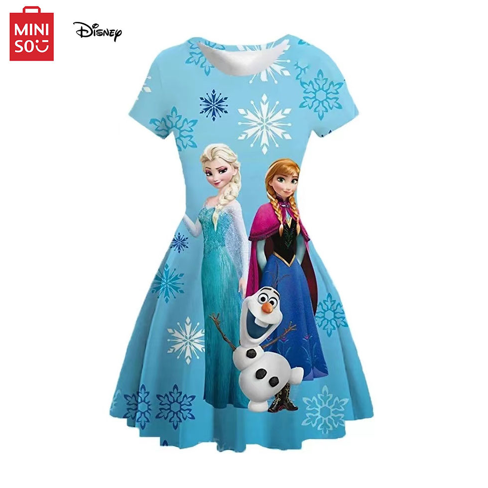 Thumbnail: Disney Girls' Short Sleeve Dresses Ice Princess Elsa Printed Dresses Summer Str